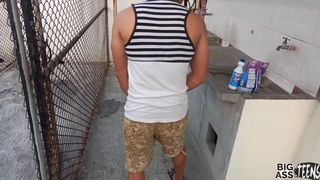 While I'm going to wash my clothes on the roof, my uncle is waiting for me to fuck