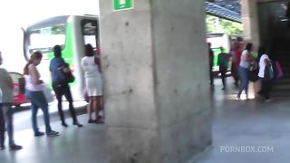 This crazy skinny trans is masturbating with her cock and ass so hard