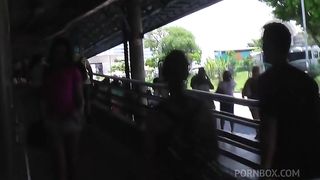 This crazy skinny trans is masturbating with her cock and ass so hard