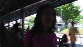 This crazy skinny trans is masturbating with her cock and ass so hard