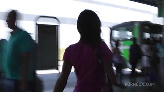 This crazy skinny trans is masturbating with her cock and ass so hard