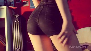 Brunette schoolgirl rides BBC dildo