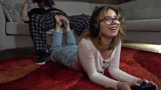 BETHANY S SNEAKY GAMING FOOTJOB - DREAMGIRLS IN SOCKS