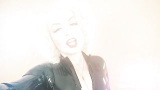 Latex Mistress: collar and leash FemDom training for good submissive! Arya Grander rubber Domme POV