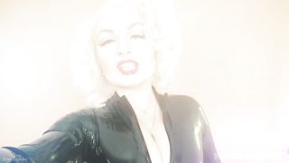 Latex Mistress: collar and leash FemDom training for good submissive! Arya Grander rubber Domme POV