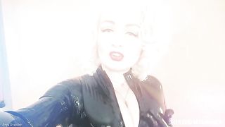 Latex Mistress: collar and leash FemDom training for good submissive! Arya Grander rubber Domme POV