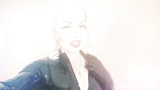Latex Mistress: collar and leash FemDom training for good submissive! Arya Grander rubber Domme POV