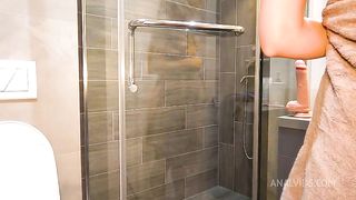 masturbating with a big dildo in the shower