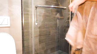 masturbating with a big dildo in the shower
