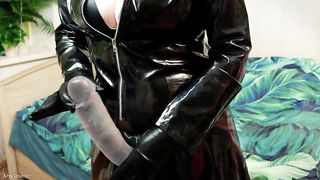 SPH small penis humiliation video - PVC coat fetish Mistress Arya Grander - horny bratty blonde MILF