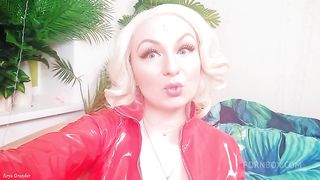 Strap-on FemDom POV: red PVC coat sexy Mistress - female domination - Arya Grander - dirty talk