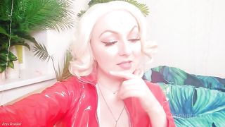 Strap-on FemDom POV: red PVC coat sexy Mistress - female domination - Arya Grander - dirty talk
