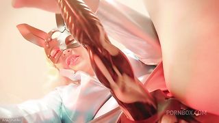 Strap-on JOI in rabbit mask and PVC coat - sexy blonde MILF dirty talk role play (Arya Grander)