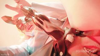 Strap-on JOI in rabbit mask and PVC coat - sexy blonde MILF dirty talk role play (Arya Grander)