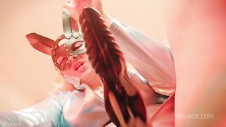 Strap-on JOI in rabbit mask and PVC coat - sexy blonde MILF dirty talk role play (Arya Grander)