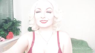 dildo into pink tight pussy and titsjob with anal plug into ass (Arya Grander) horny blonde MILF pov