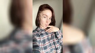 Your girlfriend with glasses fingering her wet pussy