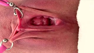 PULLING AND STRETCHING MY PIERCED CLIT AND PUSHING MY PUSSY TO PEE
