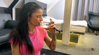 RLP 69: NEW FACE MILF JASMINE FIRST PISS DRINKING.