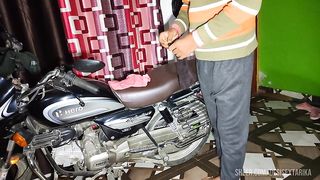 My girlfriend wanted to ride the bike, but I made her ride my cock.