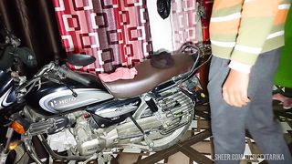 My girlfriend wanted to ride the bike, but I made her ride my cock.