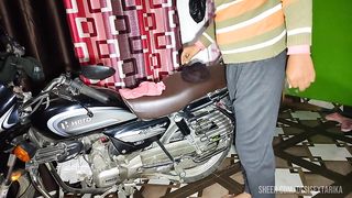 My girlfriend wanted to ride the bike, but I made her ride my cock.