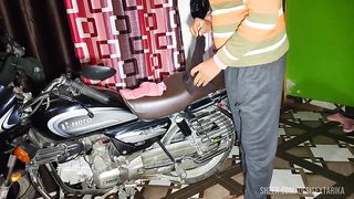 My girlfriend wanted to ride the bike, but I made her ride my cock.