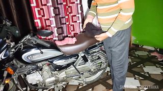 My girlfriend wanted to ride the bike, but I made her ride my cock.