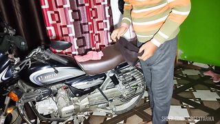 My girlfriend wanted to ride the bike, but I made her ride my cock.