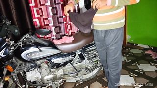 My girlfriend wanted to ride the bike, but I made her ride my cock.