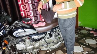 My girlfriend wanted to ride the bike, but I made her ride my cock.