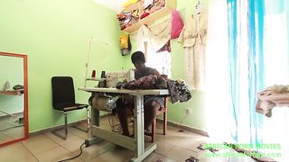 The neighborhood seamstress with her client who takes the measurements of the pants and takes the opportunity to take the measurements of his cock which she likes begins by sucking and drinking the sp