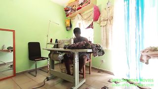 The neighborhood seamstress with her client who takes the measurements of the pants and takes the opportunity to take the measurements of his cock which she likes begins by sucking and drinking the sp