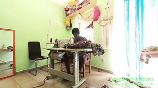 The neighborhood seamstress with her client who takes the measurements of the pants and takes the opportunity to take the measurements of his cock which she likes begins by sucking and drinking the sp