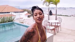 he was showing off his hot wife to the pool cleaner and ended up being seduced by his beautiful wife who has sex in front of him | Mariana Martix