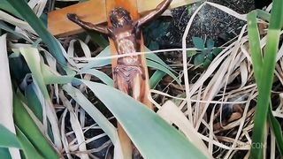 Italian slut pisses on a crucifix in a deconsecrated cemetery