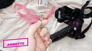 HOW TO MAKE A FUCKING BITCH OUT OF HUBBY? FIRST FEMDOM. PEGGING IN A CHASTITY BELT.