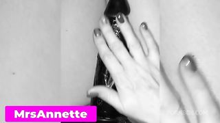 SLAVE IN CHASTITY LICKS MY FEET AND CONSTANTLY LOOKING AT THE STRAPON.