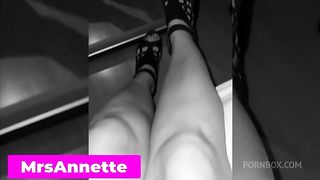 SLAVE IN CHASTITY LICKS MY FEET AND CONSTANTLY LOOKING AT THE STRAPON.