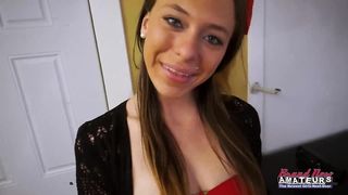 SKINNY BUSTY CLOE GIVES A BJ TO A HARD COCK AND GETS HER TWAT DRILLED!