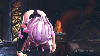 Alien girl on an alien planet takes anal beads up her ass | 3D Hentai