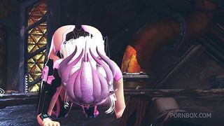Alien girl on an alien planet takes anal beads up her ass | 3D Hentai