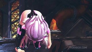 Alien girl on an alien planet takes anal beads up her ass | 3D Hentai