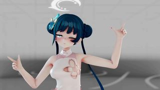 BLUE ARCHIVE RYUUGE KISAKI HENTAI UNDRESS DANCE MMD 3D BLUE HAIR