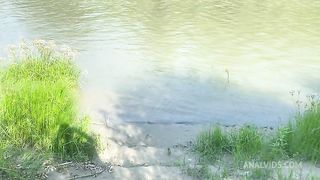 Blowjob and anal sex near the river in the woods with 18 year old teen!