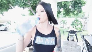 Behind the Scene from Busty brazilian Marsha Love gets hardcore treatment with Anal and DP And Cris Bathory and Polly Petrova fisting each other's ass before hot 4 on 2 with DAP