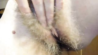 Playing tits and horny hairy pussy!