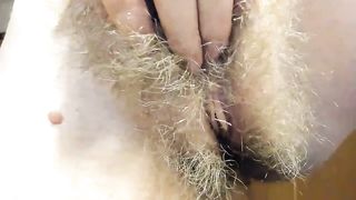 Playing tits and horny hairy pussy!