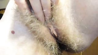 Playing tits and horny hairy pussy!