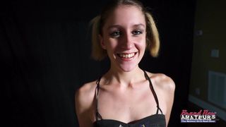 PETITE BLONDE CUTIE PIXIE PIE SUCKS A COCK AND GETS HER PUSSY FUCKED!